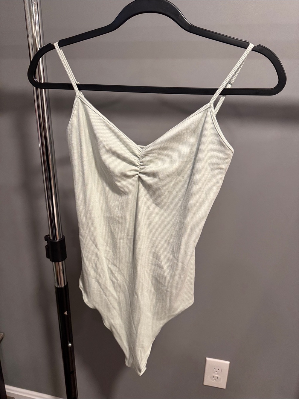 Light Mint Green American Eagle Ribbed Spaghetti Strap Bodysuit
